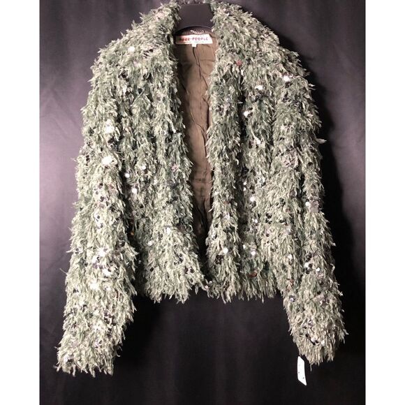 Free People Camilla Sequin Embellished Feather Jacket Guacamole $298 Sz Small - Picture 5 of 10